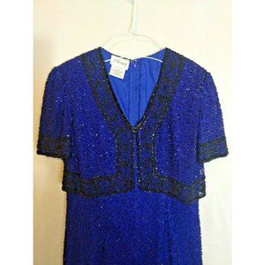 Stenay Blue Beaded Sequin Evening Party Formal Dress Bolero top Sz14
